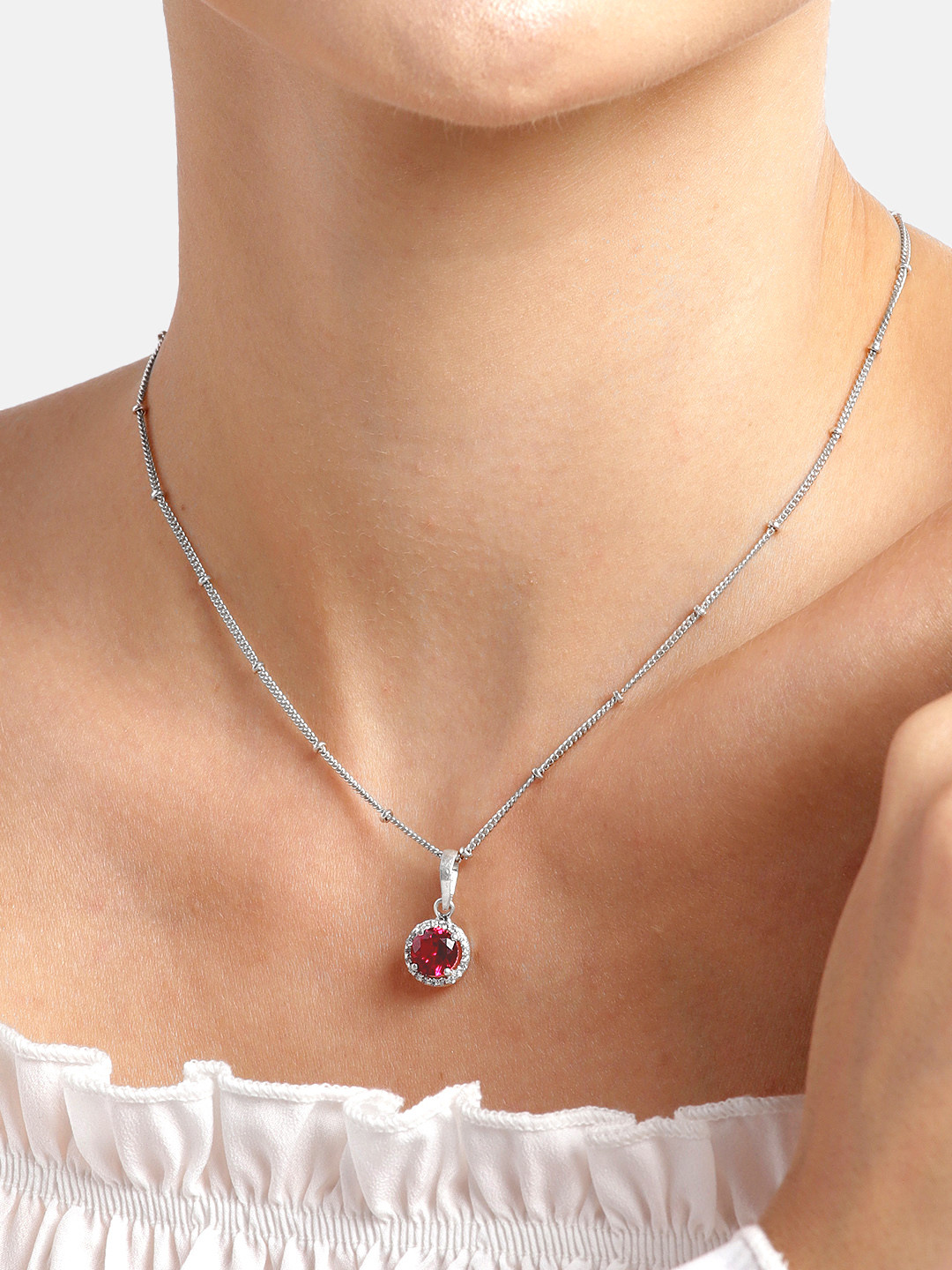 

Unniyarcha 92.5 Sterling Silver Artificial Stones Necklace