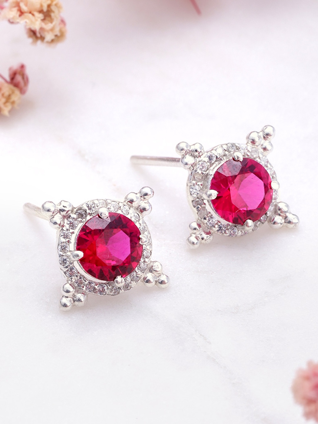

Unniyarcha 92.5 Silver Geometric Kundan Studs