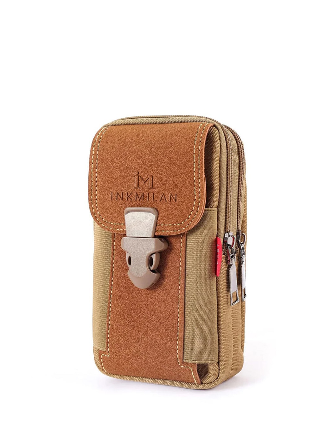 

INKMILAN Unisex Colourblocked Portable Sports Waist Pouch With Buckle Detail, Brown
