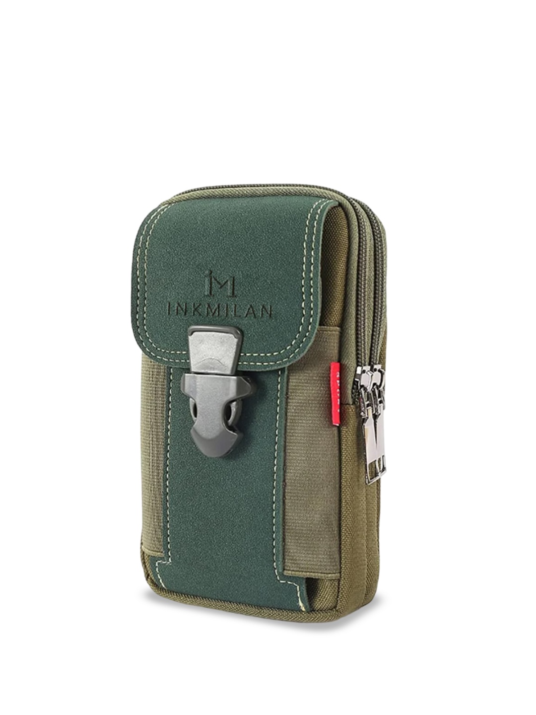 

INKMILAN Unisex Colourblocked Sports Waist Pouch With Buckle Detail, Green