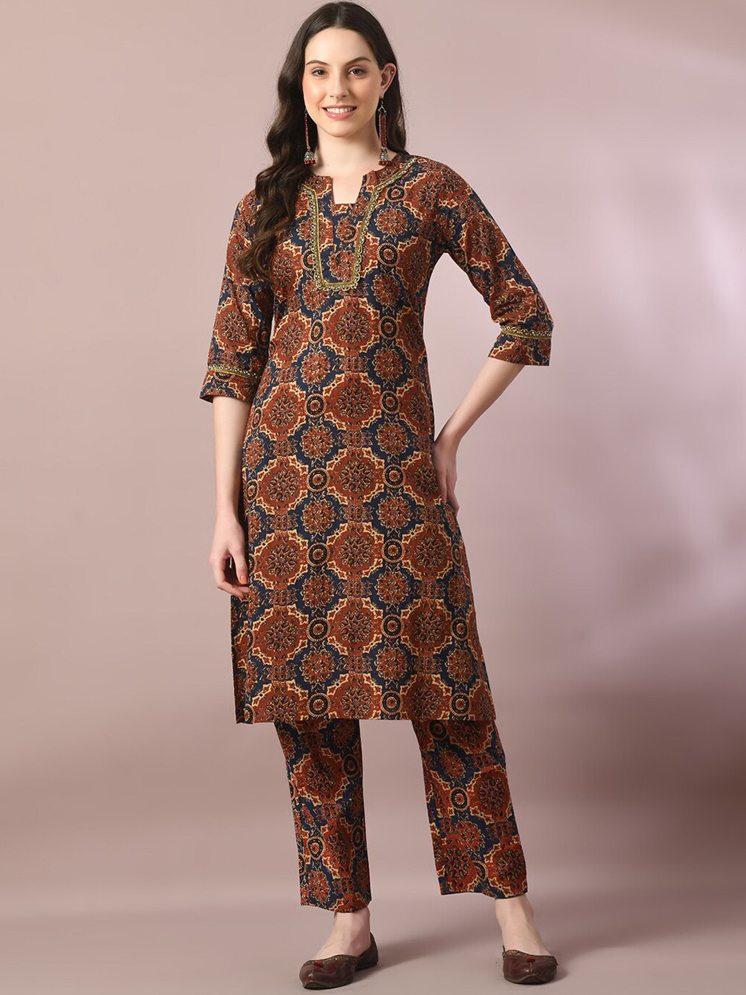 

Myshka Ethnic Motifs Printed Pure Cotton Kurta With Trouser, Red
