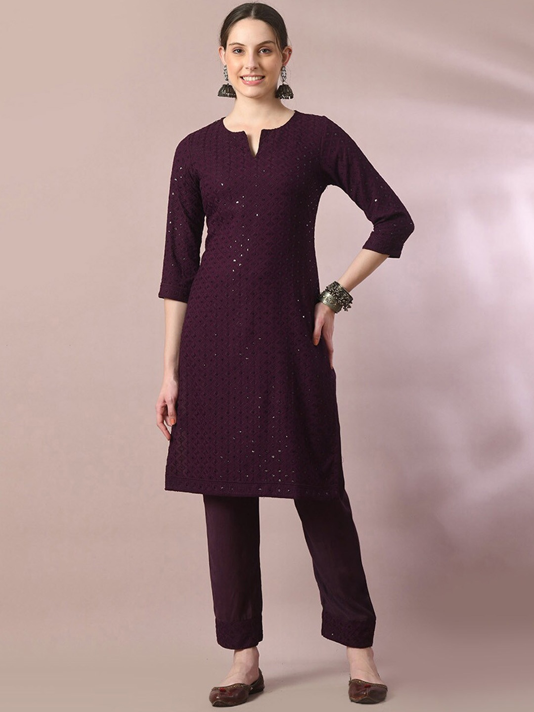 

Myshka Ethnic Motifs Embroidered Sequinned Kurta With Trouser, Purple