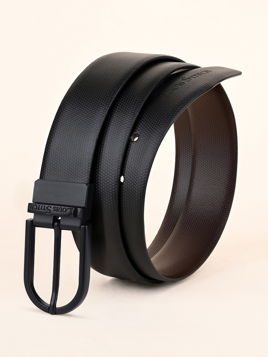 

LOUIS STITCH Men Textured Leather Reversible Formal Belt, Black