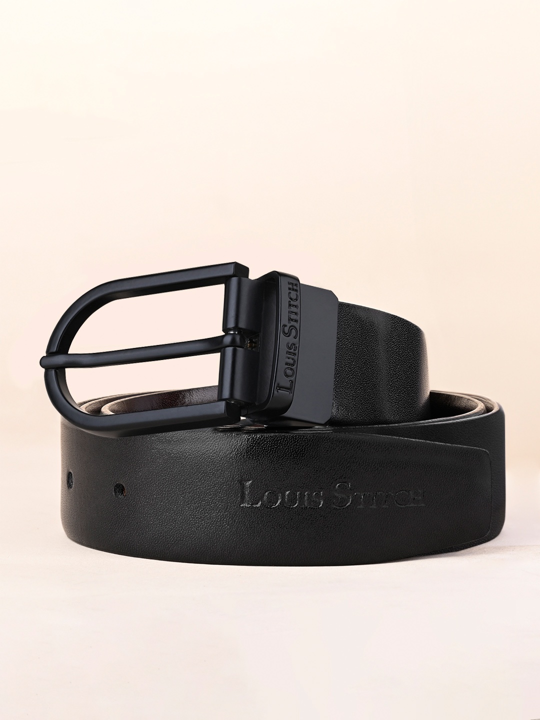 

LOUIS STITCH Men Textured Leather Reversible Formal Belt, Black