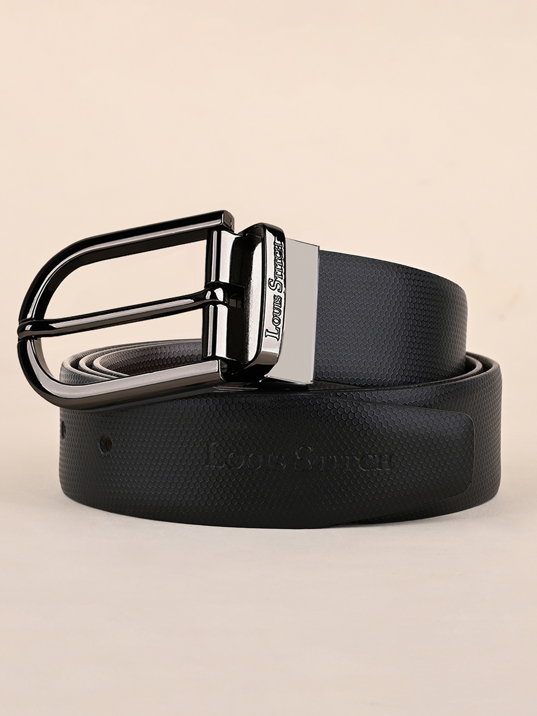 

LOUIS STITCH Men Textured Leather Reversible Formal Belt, Black