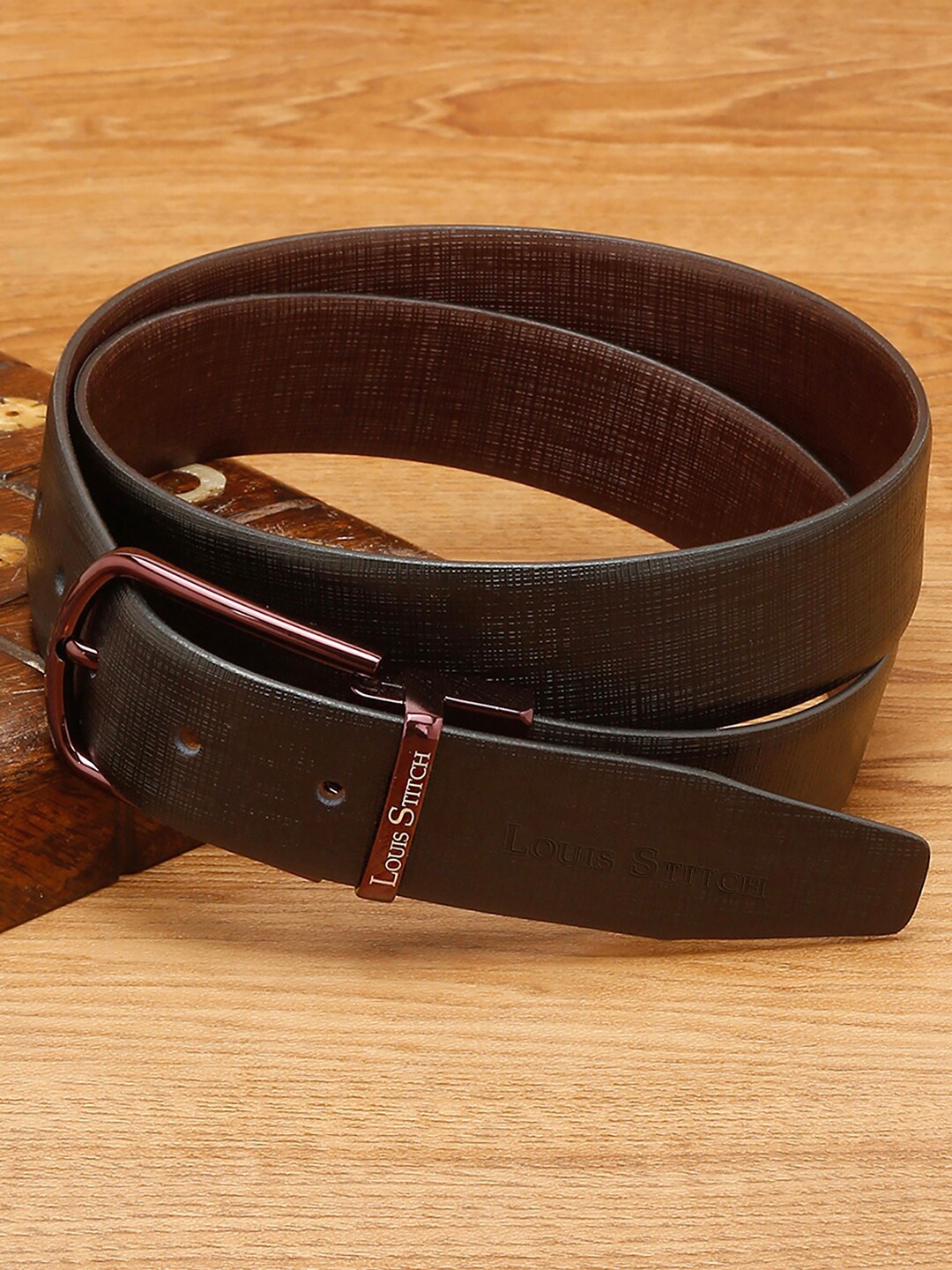 

LOUIS STITCH Men Textured Leather Reversible Formal Belt, Black