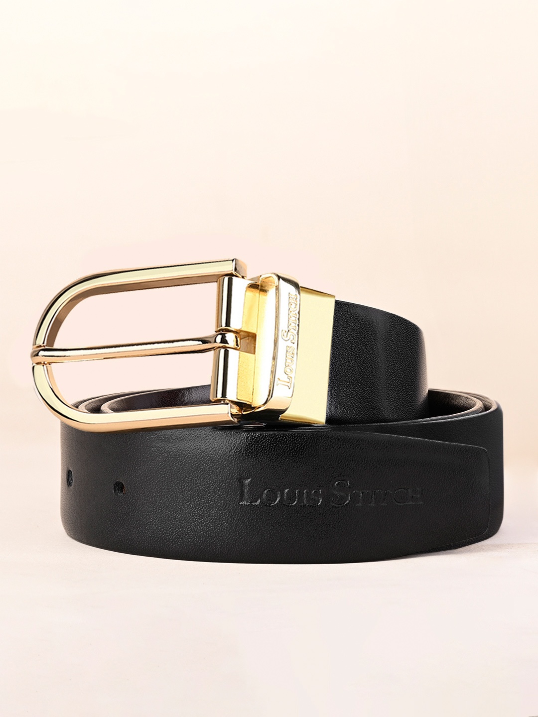 

LOUIS STITCH Men Textured Leather Reversible Formal Belt, Black