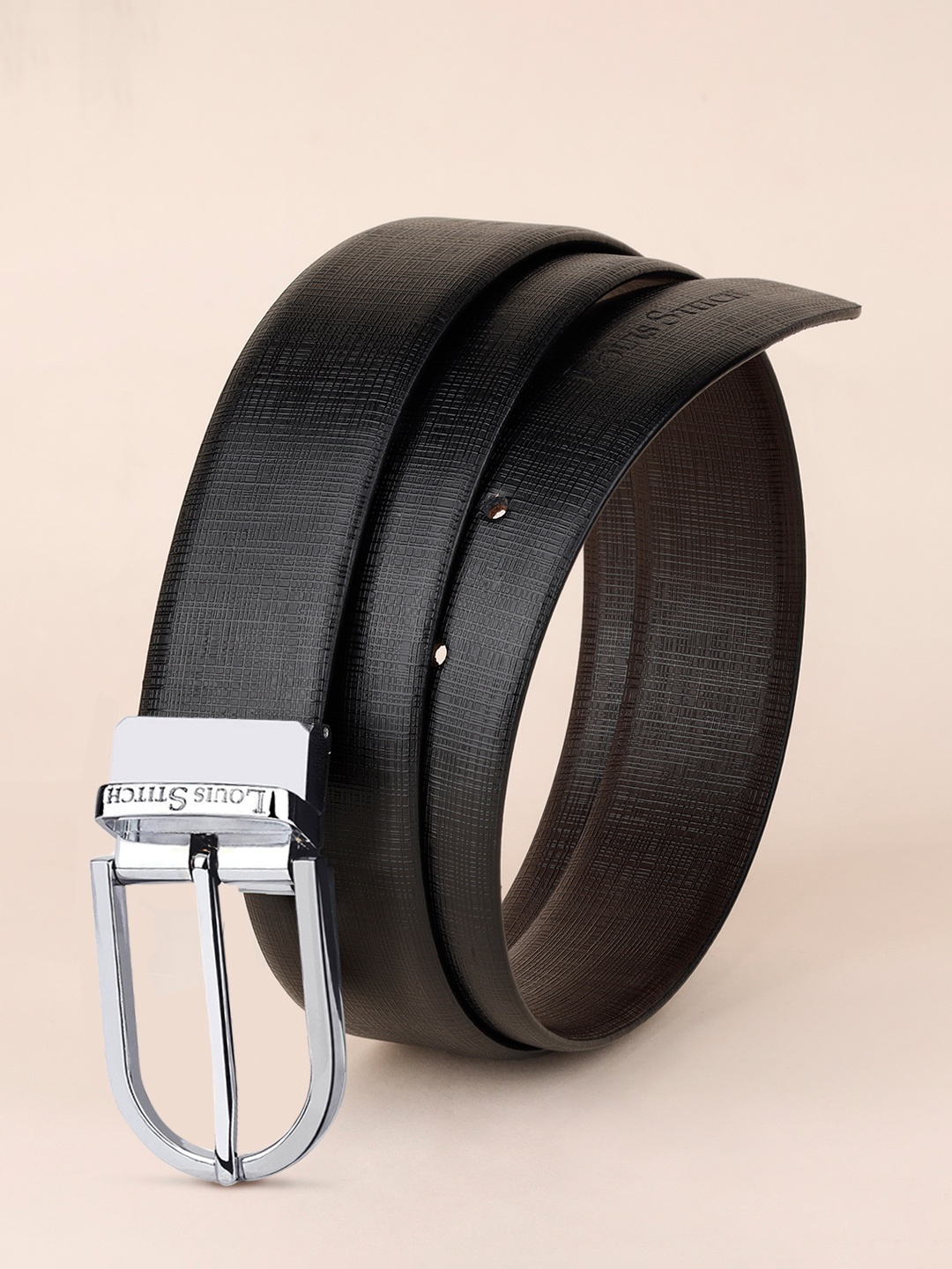 

LOUIS STITCH Men Textured Leather Reversible Formal Belt, Black