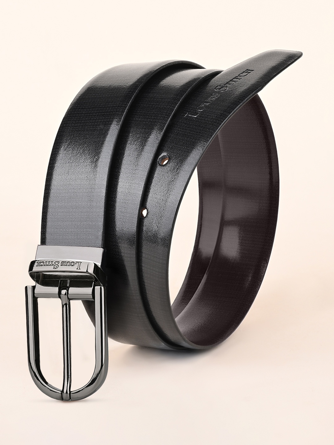 

LOUIS STITCH Men Leather Reversible Formal Belt, Black