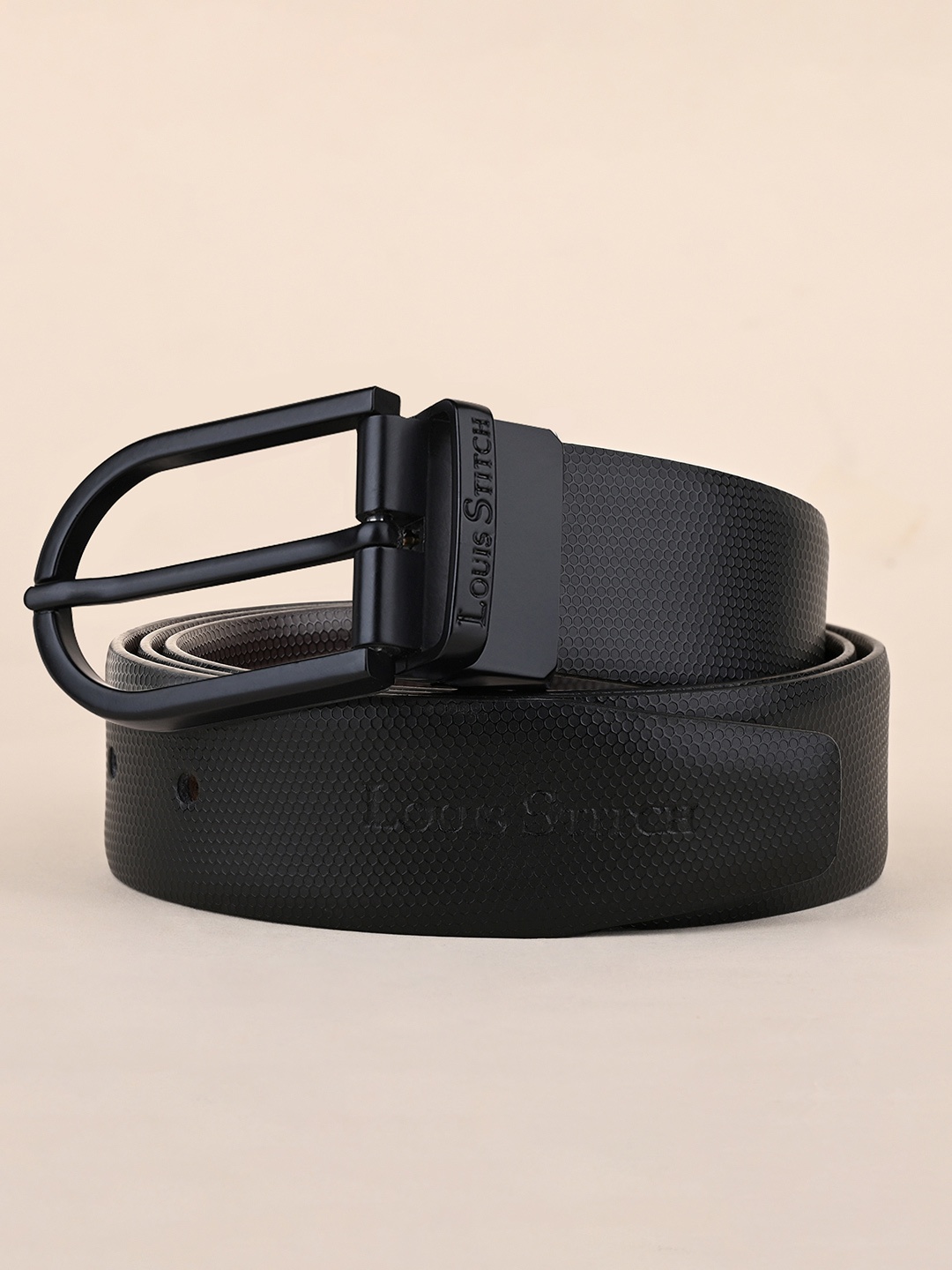 

LOUIS STITCH Men Textured Leather Reversible Formal Belt, Black