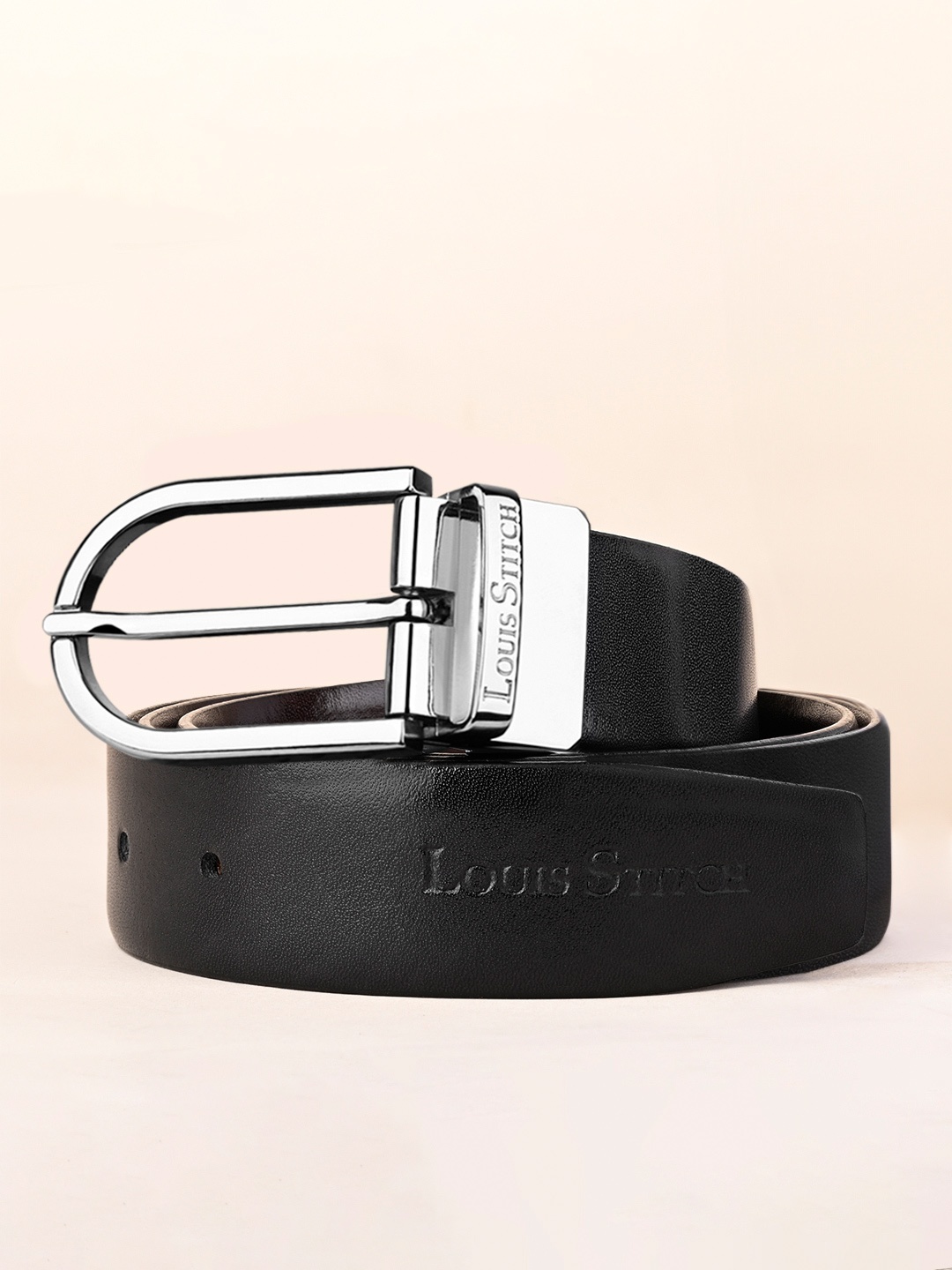 

LOUIS STITCH Men Textured Leather Reversible Formal Belt, Black