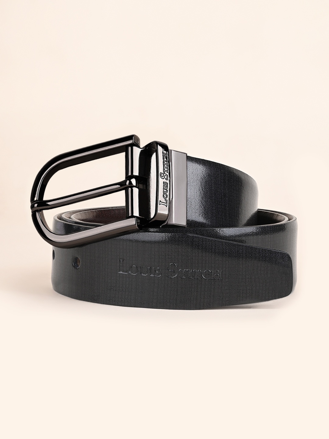 

LOUIS STITCH Men Textured Leather Reversible Formal Belt, Black