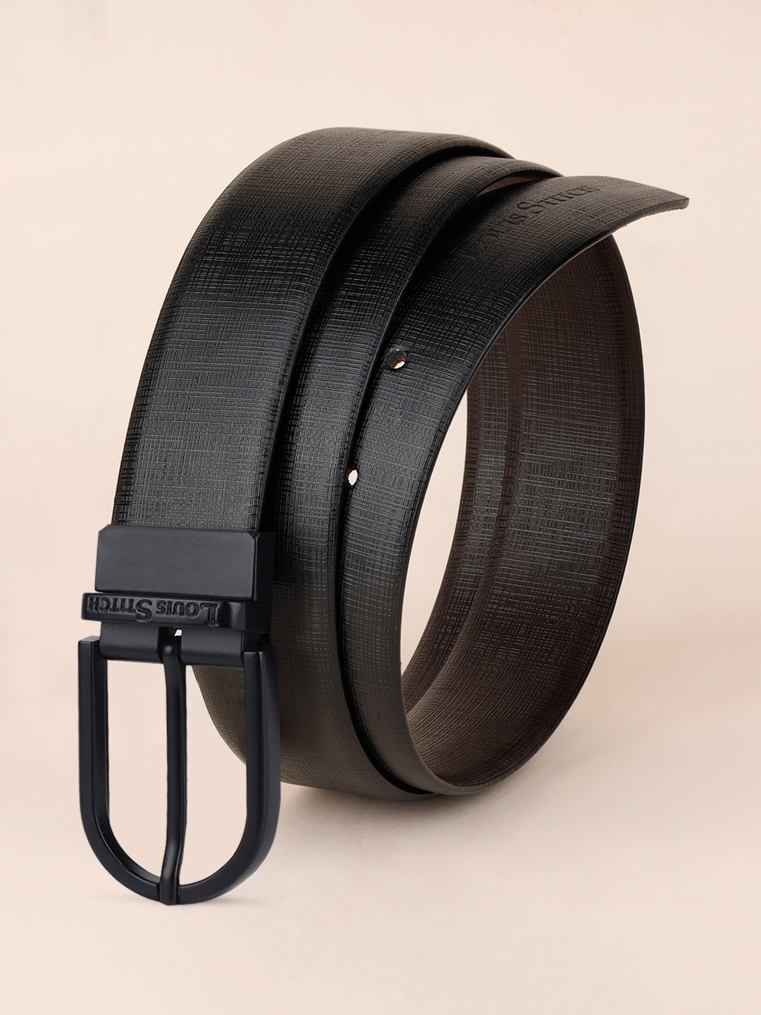 

LOUIS STITCH Men Textured Leather Reversible Formal Belt, Black