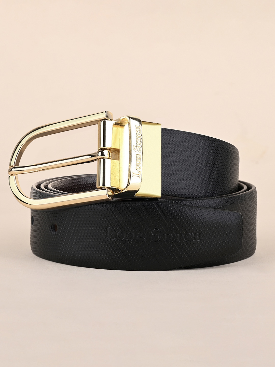 

LOUIS STITCH Men Textured Leather Reversible Formal Belt, Black