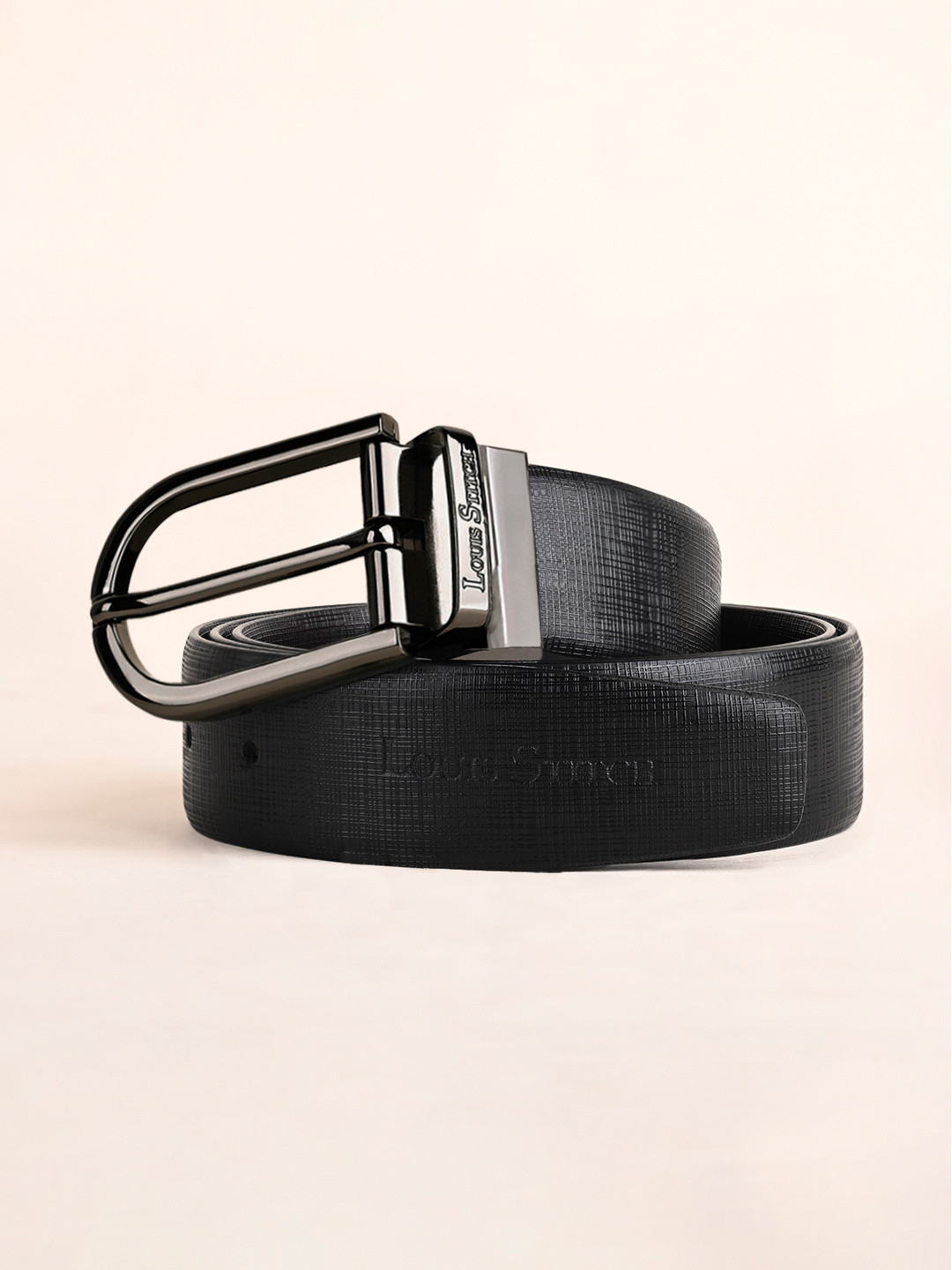 

LOUIS STITCH Men Textured Leather Reversible Formal Belt, Black