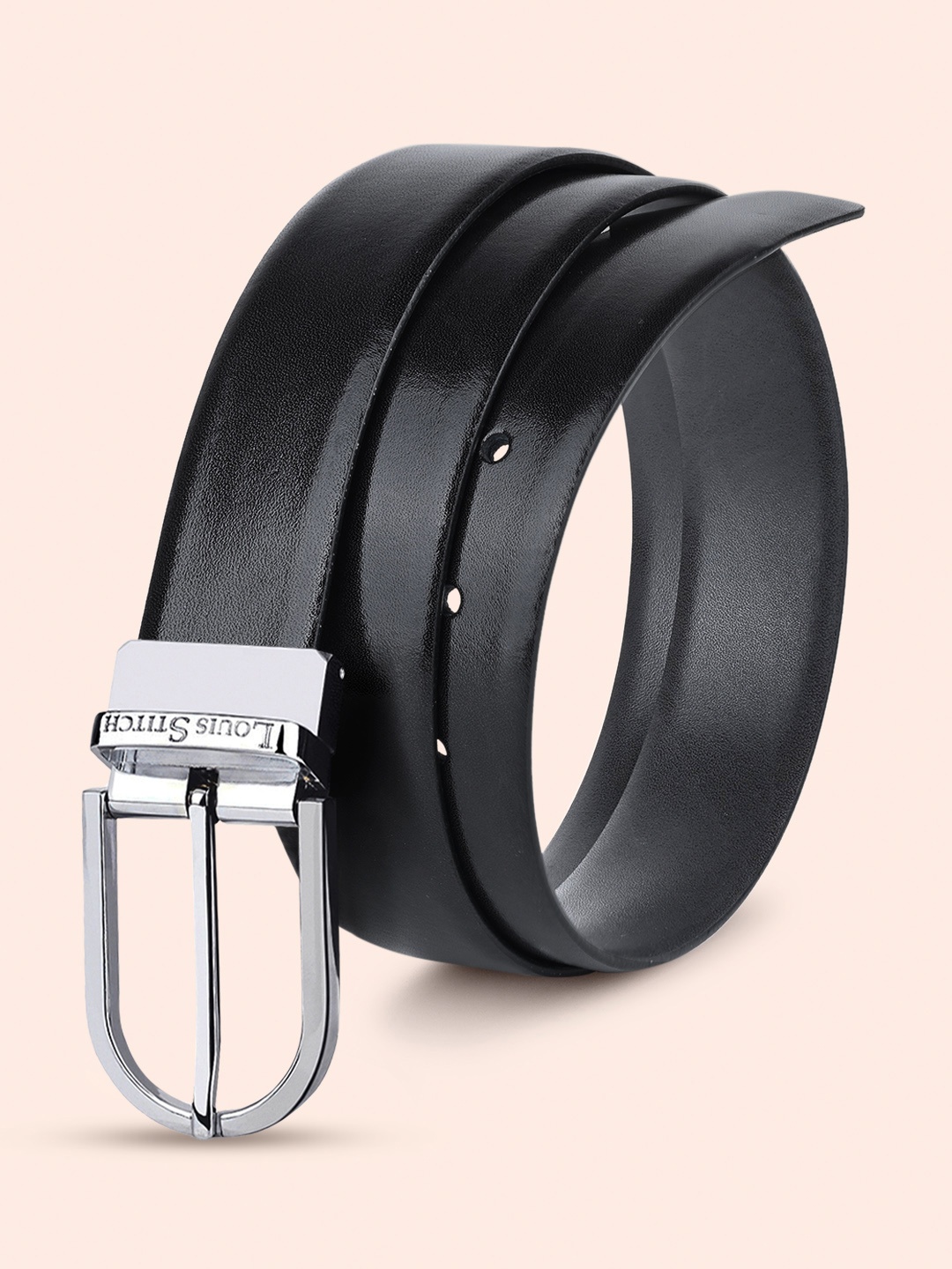 

LOUIS STITCH Men Textured Leather Reversible Formal Belt, Black