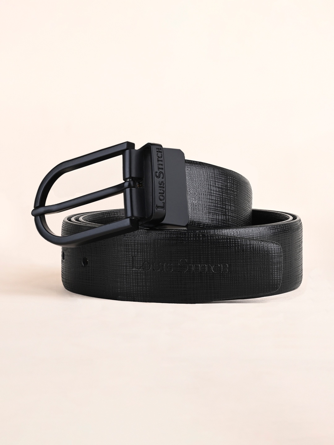 

LOUIS STITCH Men Textured Leather Reversible Formal Belt, Black