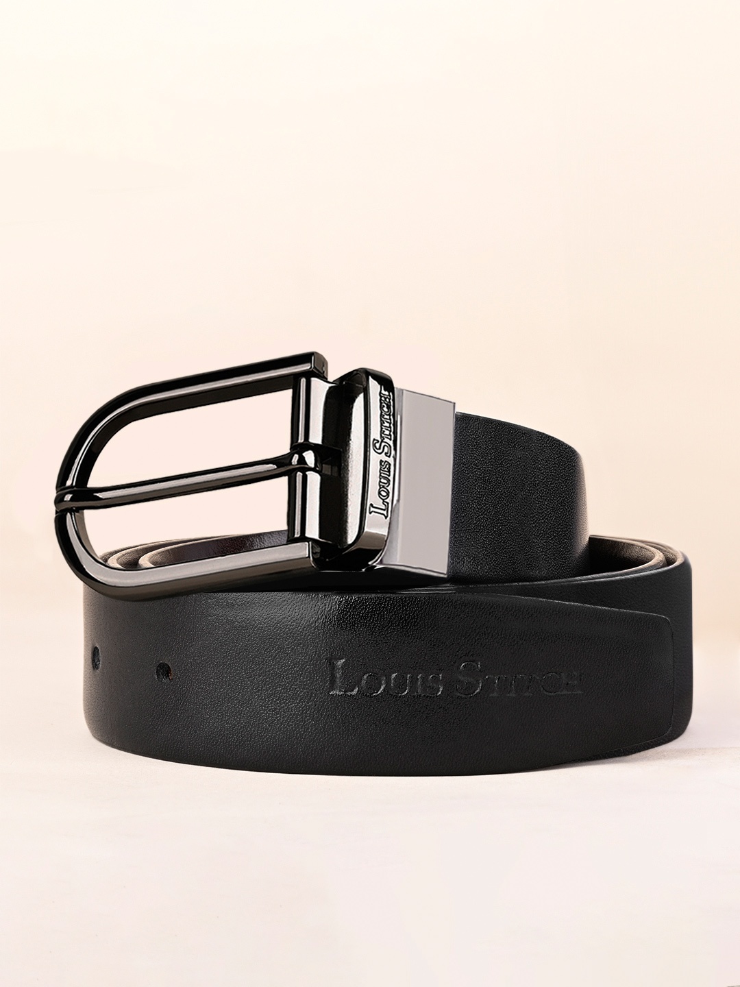 

LOUIS STITCH Men Textured Leather Reversible Formal Belt, Black