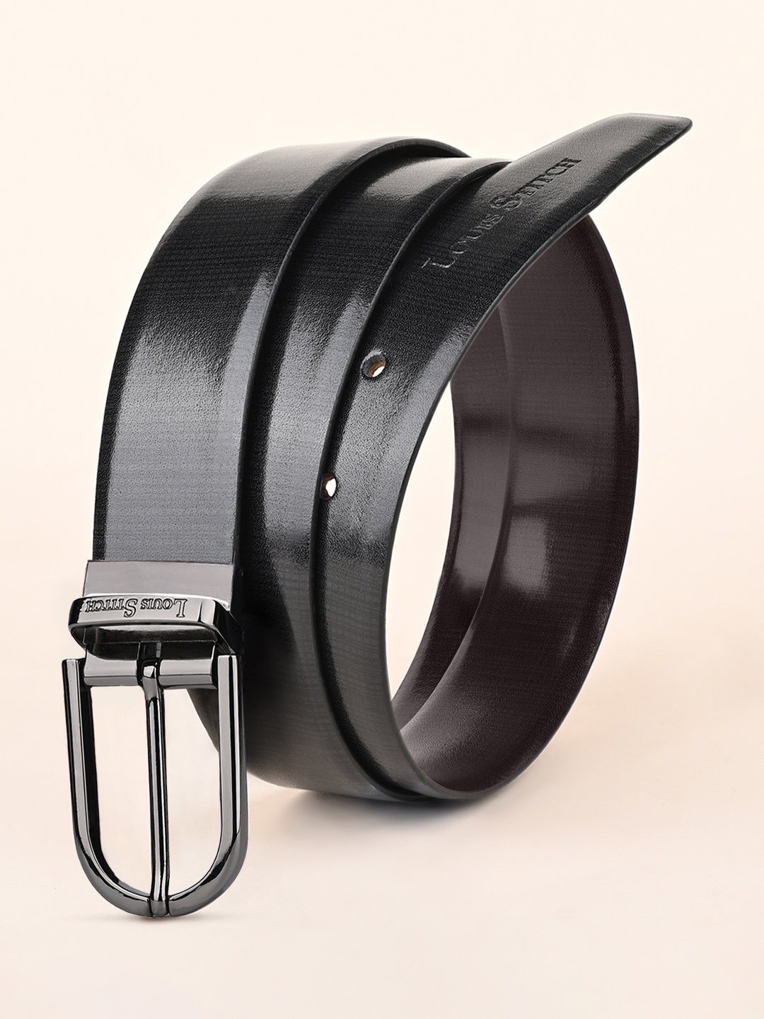 

LOUIS STITCH Men Leather Reversible Formal Belt, Black