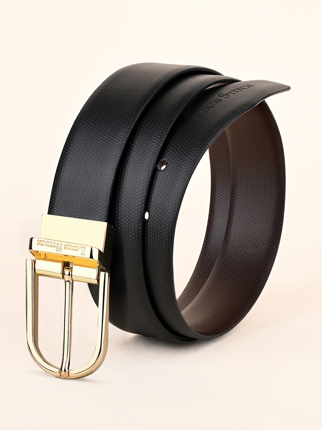 

LOUIS STITCH Men Textured Leather Reversible Formal Belt, Black