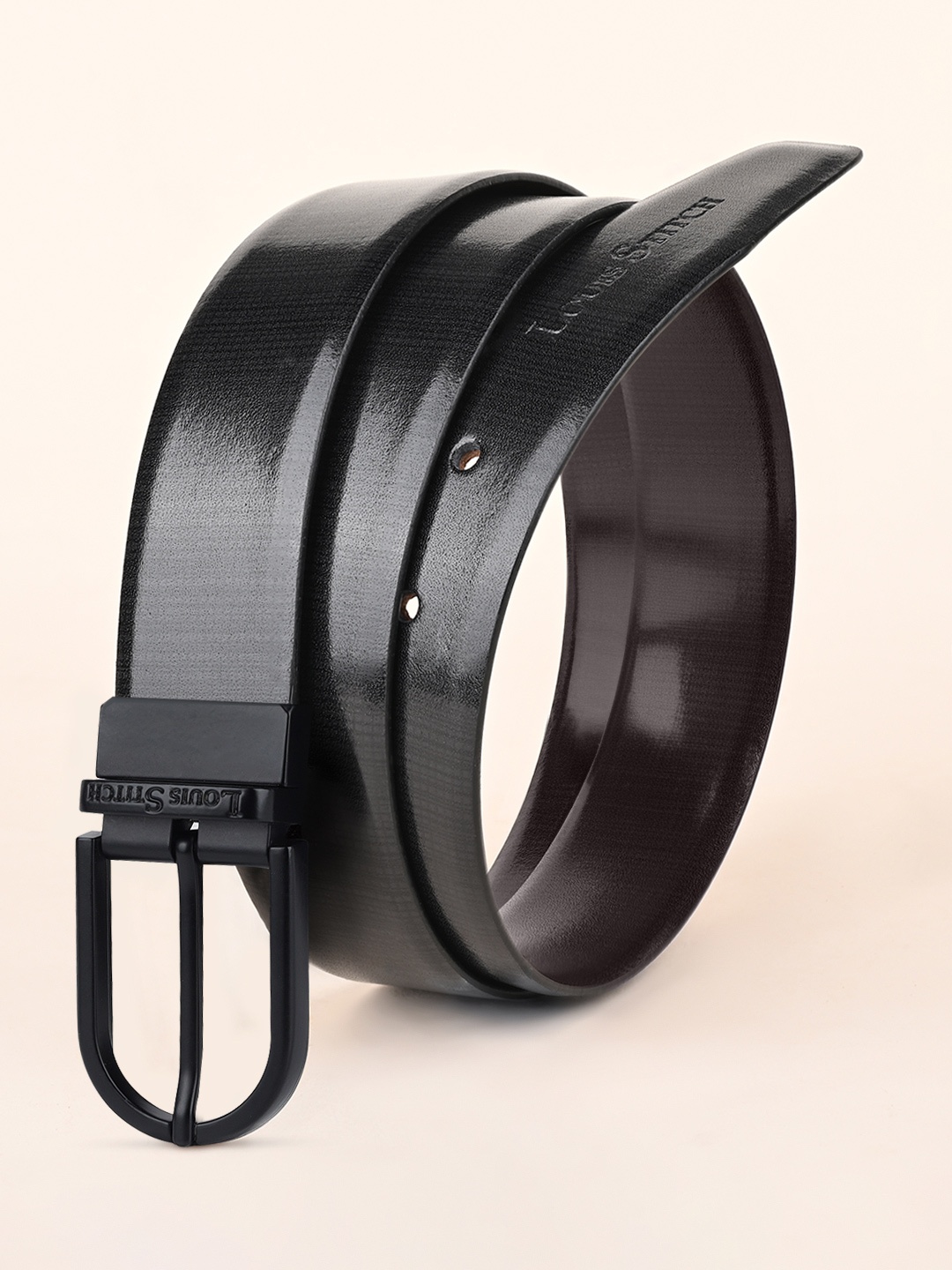 

LOUIS STITCH Men Leather Reversible Formal Belt, Black