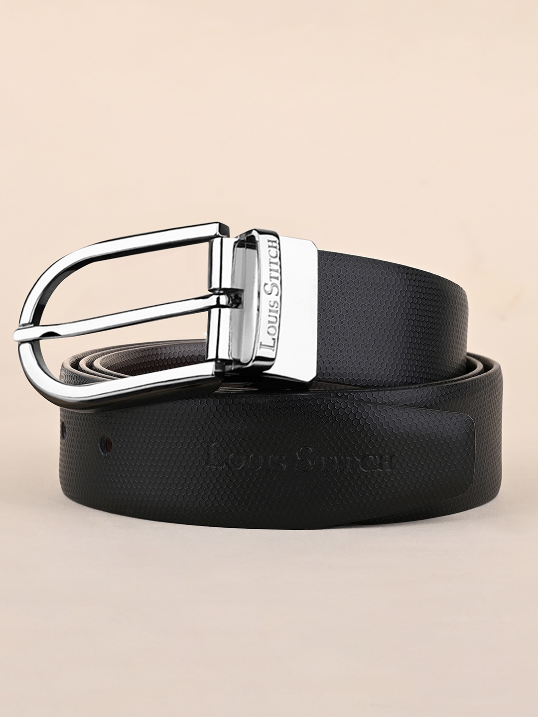 

LOUIS STITCH Men Textured Leather Reversible Formal Belt, Black