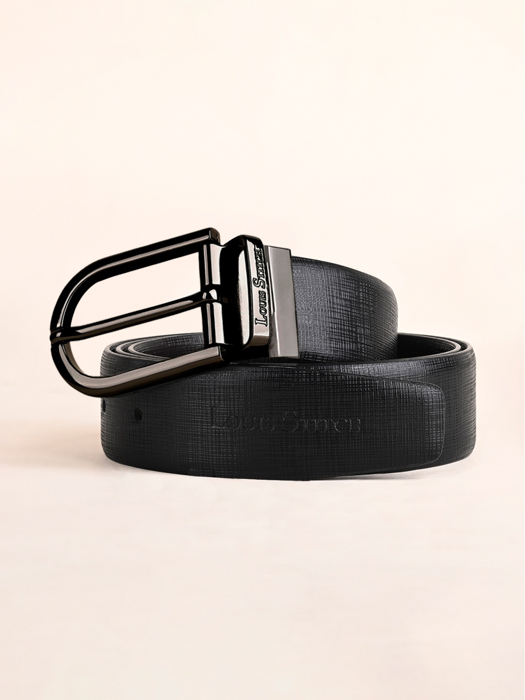

LOUIS STITCH Men Textured Leather Reversible Formal Belt, Black