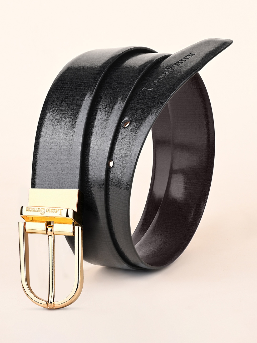 

LOUIS STITCH Men Textured Leather Reversible Formal Belt, Black