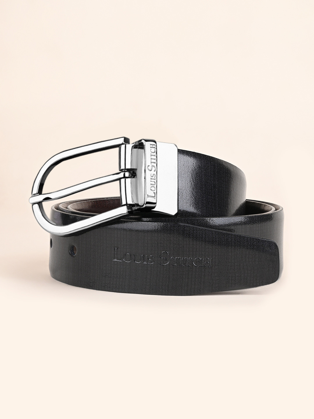 

LOUIS STITCH Men Leather Reversible Formal Belt, Black