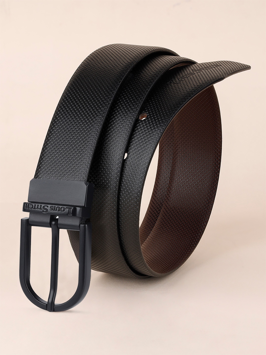 

LOUIS STITCH Men Textured Leather Reversible Formal Belt, Black