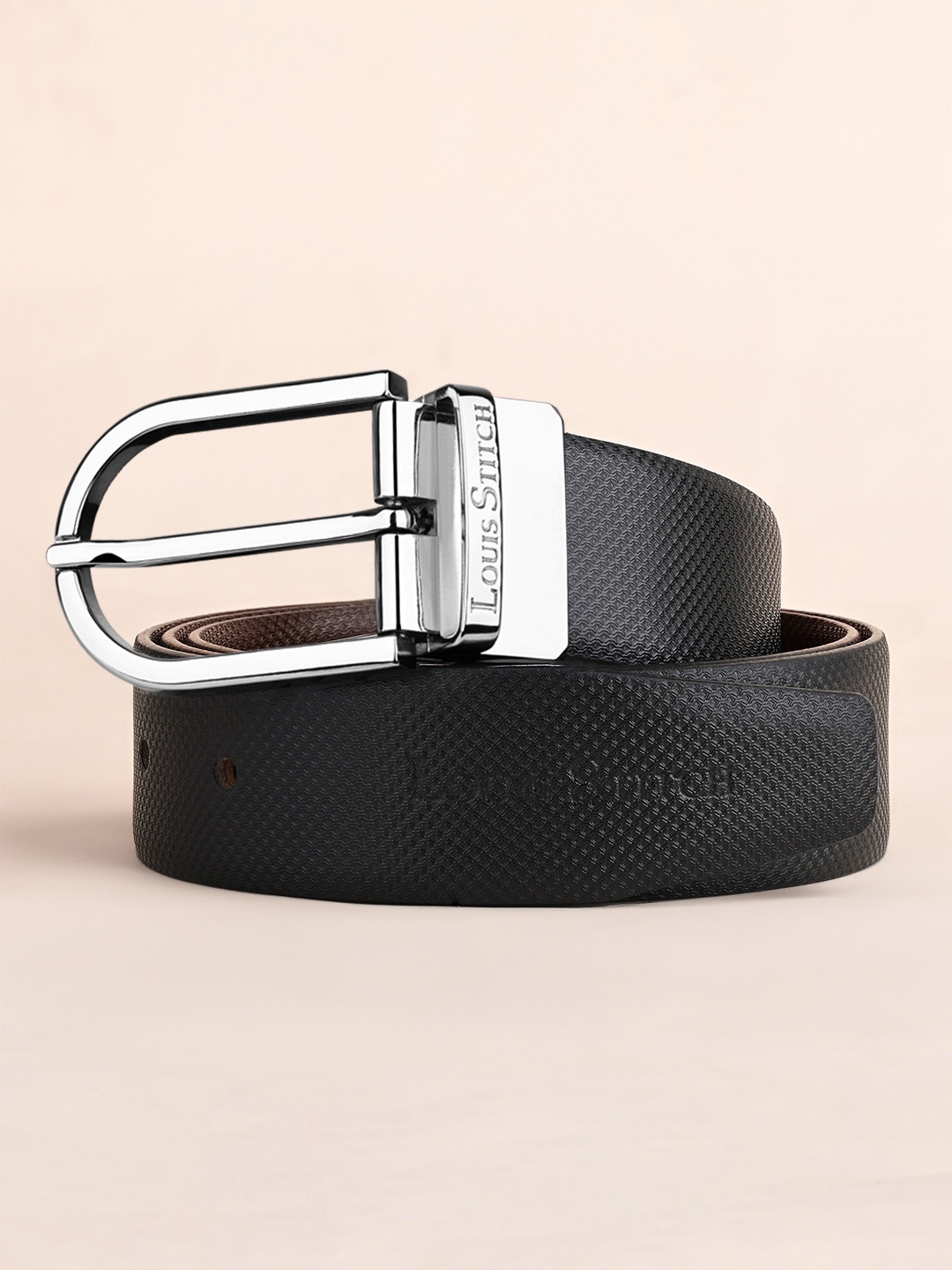 

LOUIS STITCH Men Textured Leather Reversible Formal Belt, Black
