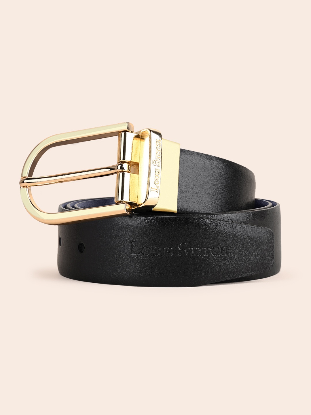 

LOUIS STITCH Men Textured Leather Reversible Formal Belt, Black