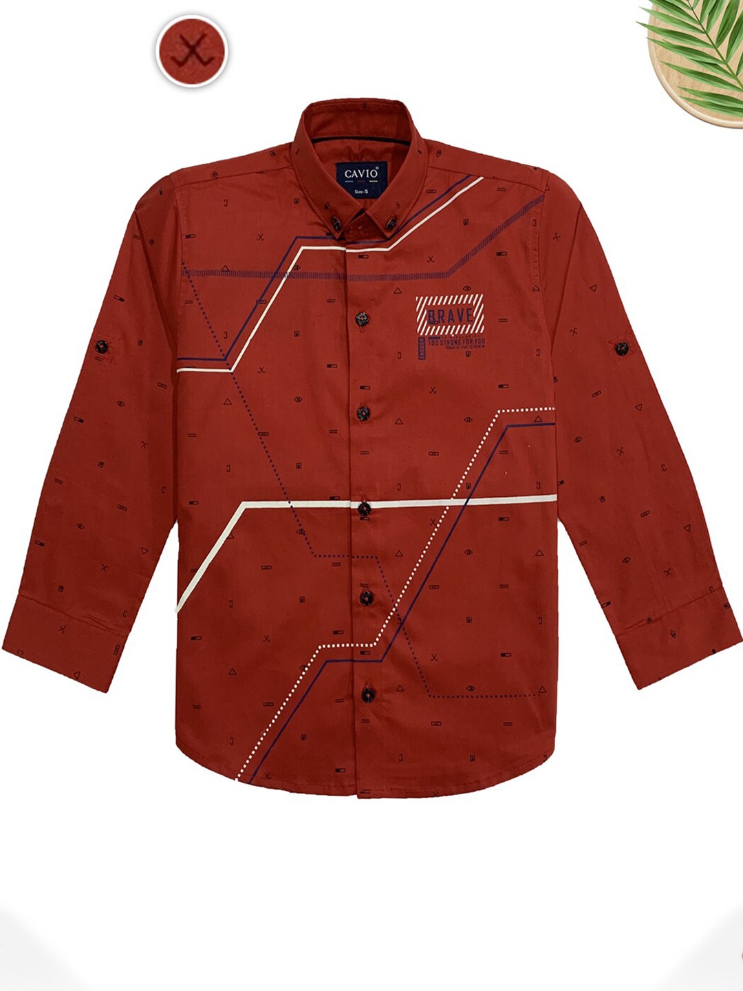 

CAVIO Boys Abstract Printed Cotton Casual Shirt, Maroon