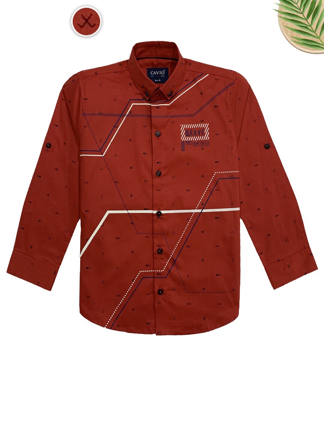 

CAVIO Boys Abstract Printed Cotton Casual Shirt, Maroon