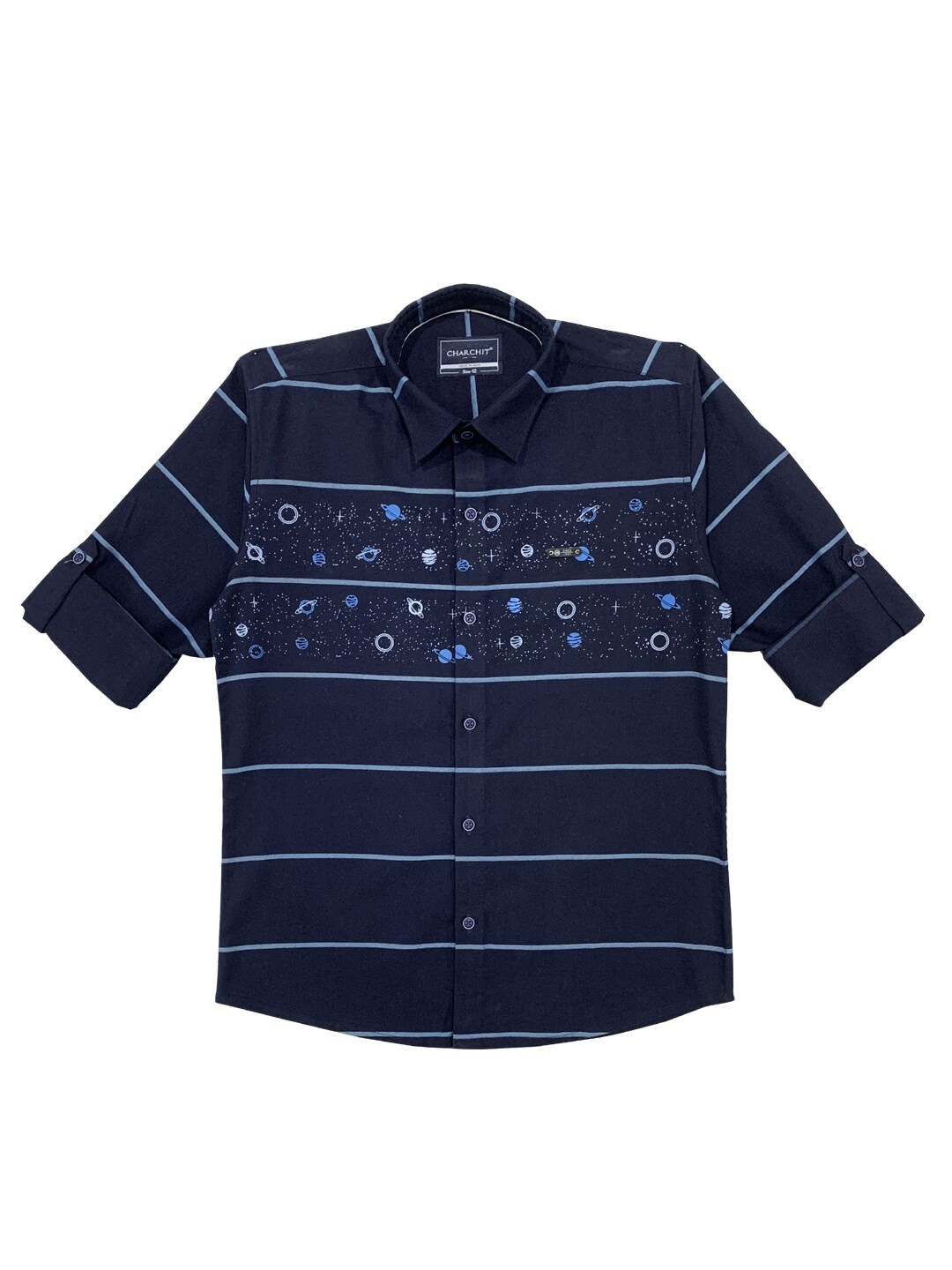 

CAVIO Boys Horizontal Striped Cotton Casual Shirt, Blue
