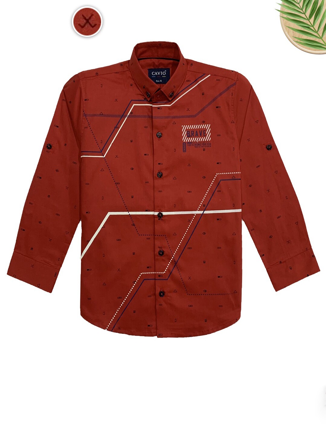

CAVIO Boys Abstract Printed Cotton Casual Shirt, Maroon