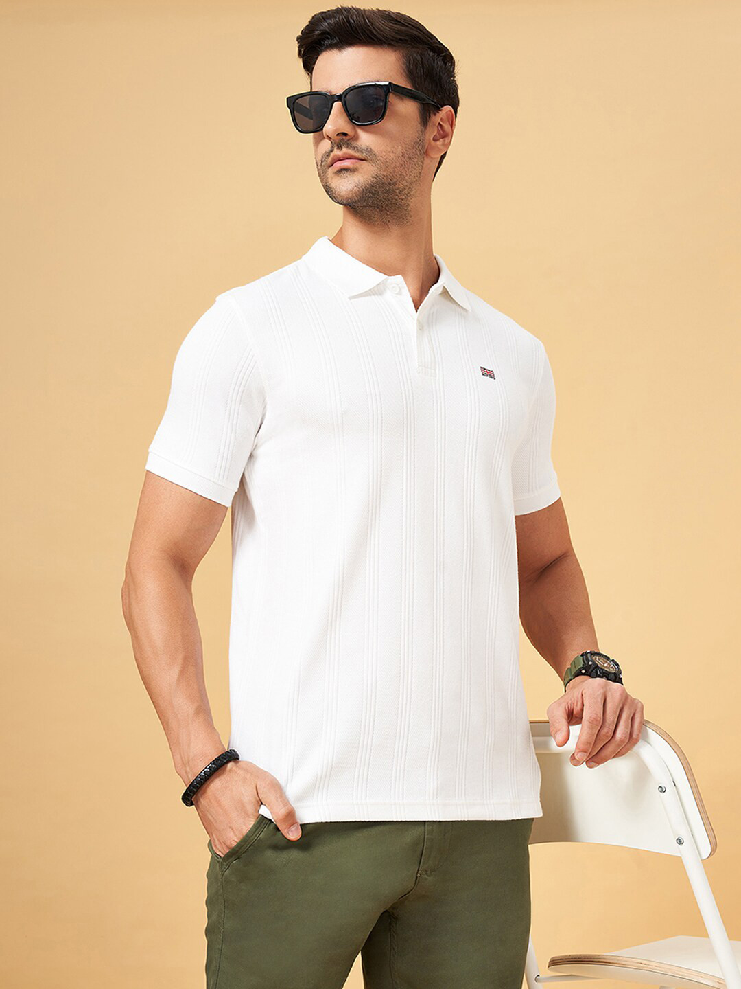 

BYFORD by Pantaloons Polo Collar Cotton Slim Fit T-shirt, White