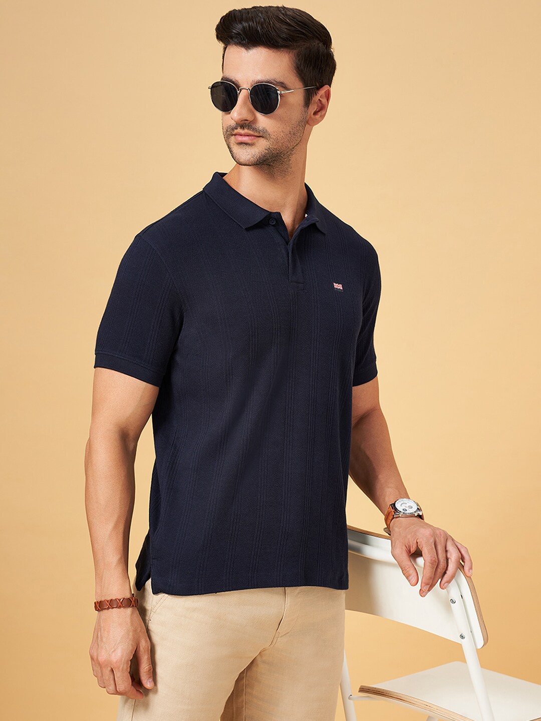 

BYFORD by Pantaloons Polo Collar Cotton Slim Fit T-shirt, Blue
