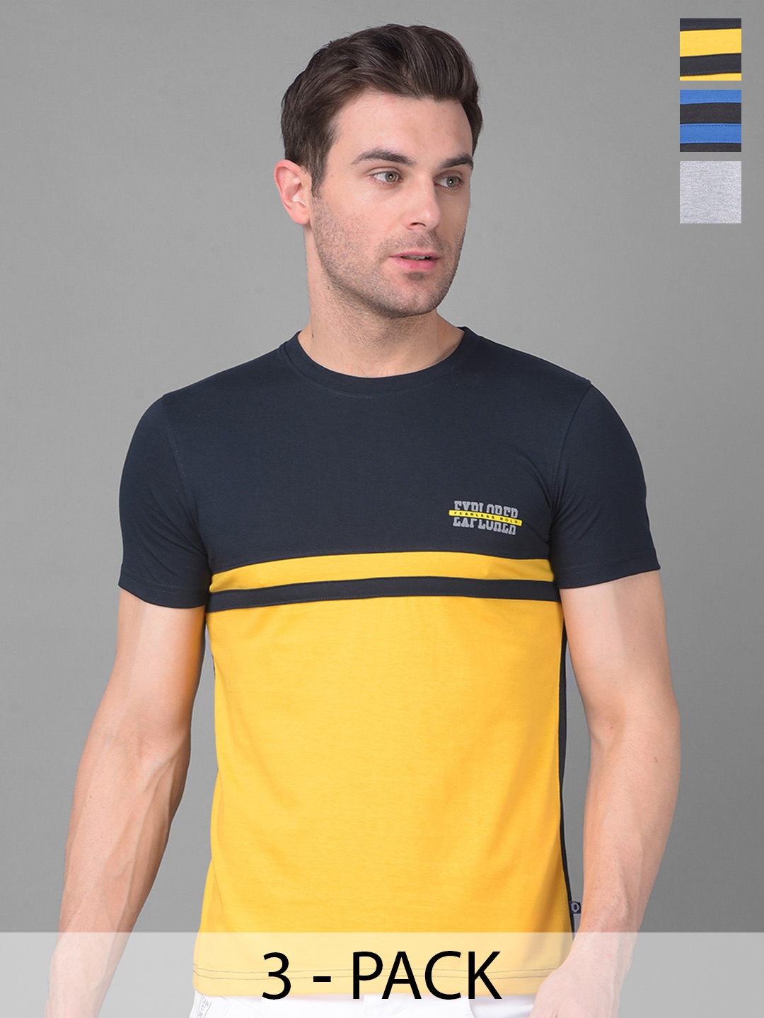 

Dollar Pack Of 3 Regular Fit Short Sleeves Round Neck Cotton T-shirt, Assorted