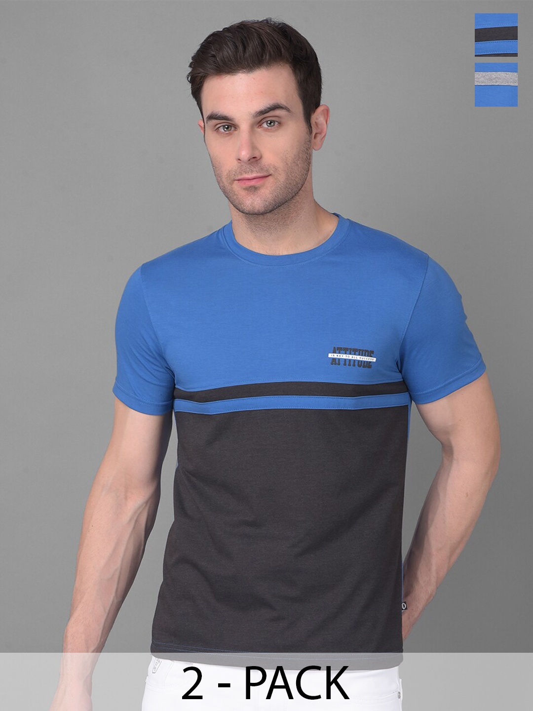 

Dollar Pack of 2 Colourblocked Cotton Regular Fit T-shirt, Assorted