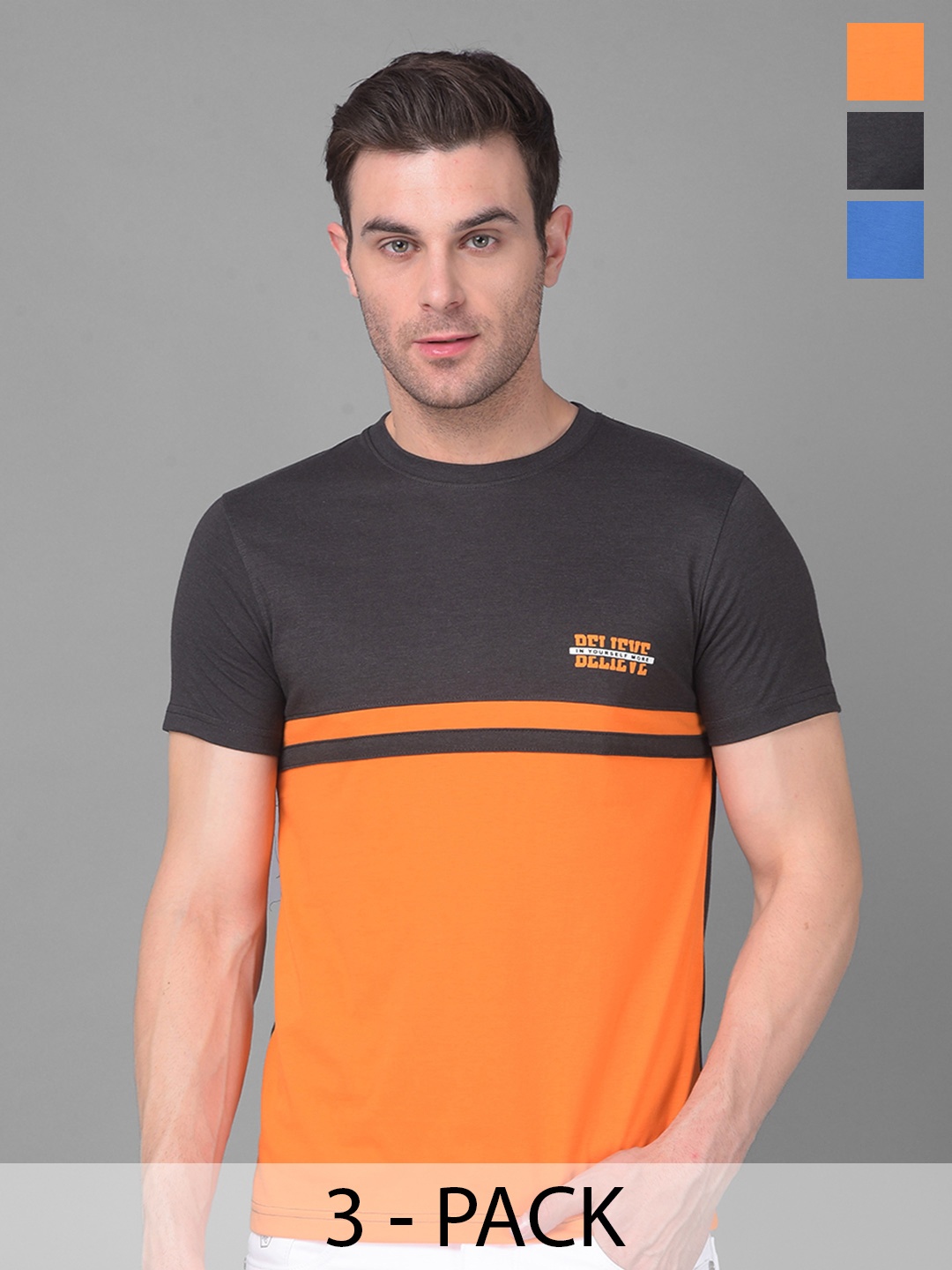 

Dollar Pack Of 3 Regular Fit Short Sleeves Round Neck Cotton T-shirt, Assorted