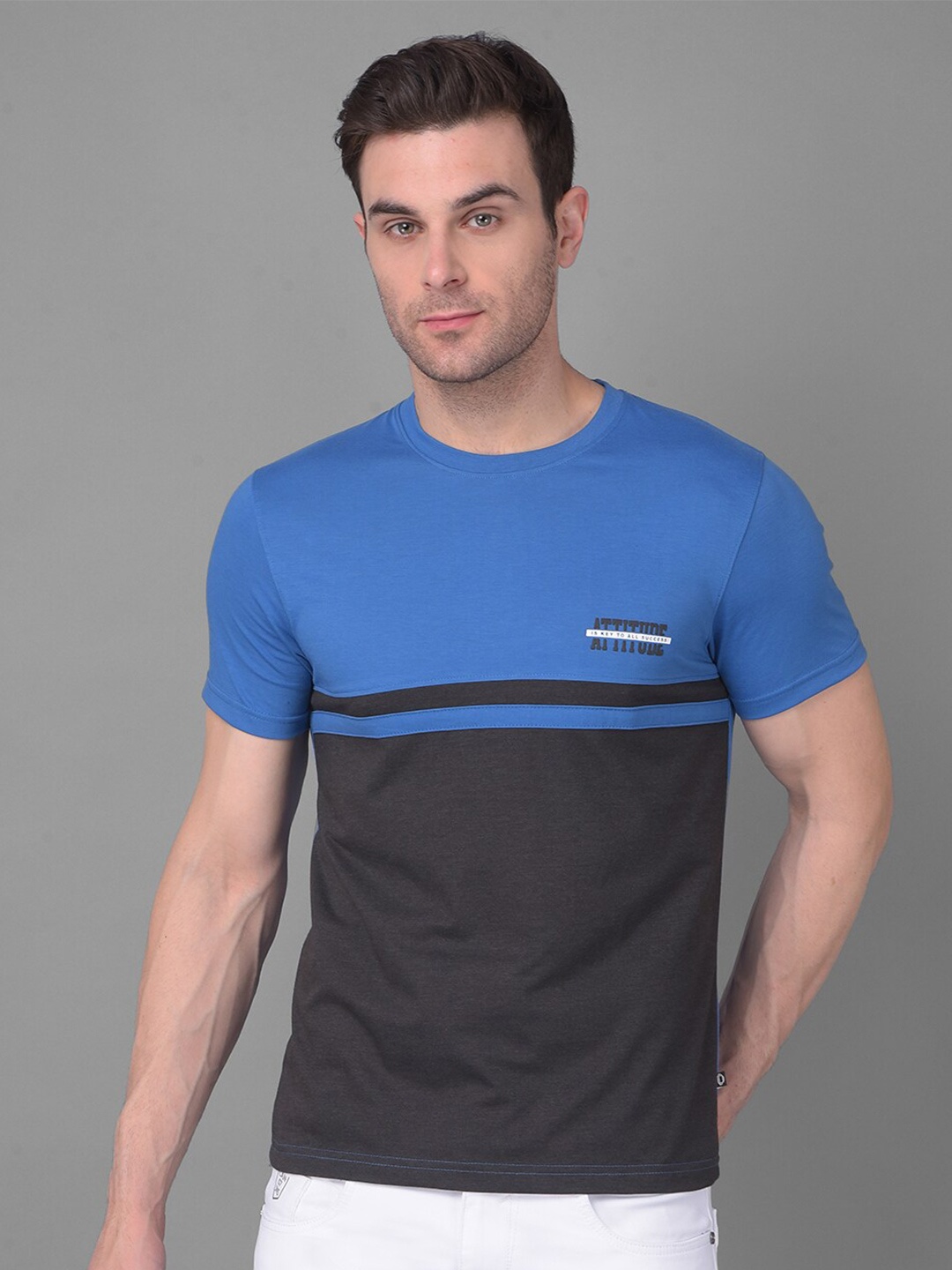

Dollar Colourblocked Cotton Regular Fit T-shirt, Blue