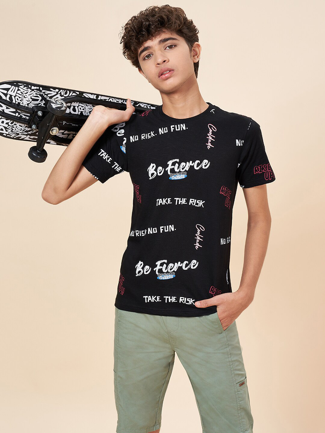 

Coolsters by Pantaloons Boys Round Neck Typography Printed Cotton Regular Fit T-shirt, Black