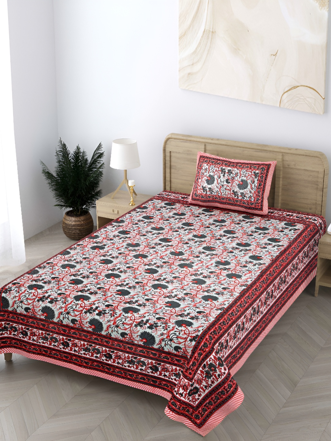 

CURIOUS LIFESTYLE Lime Green Floral 300 TC Cotton Flat Single Bedsheet & 1 Pillow Cover