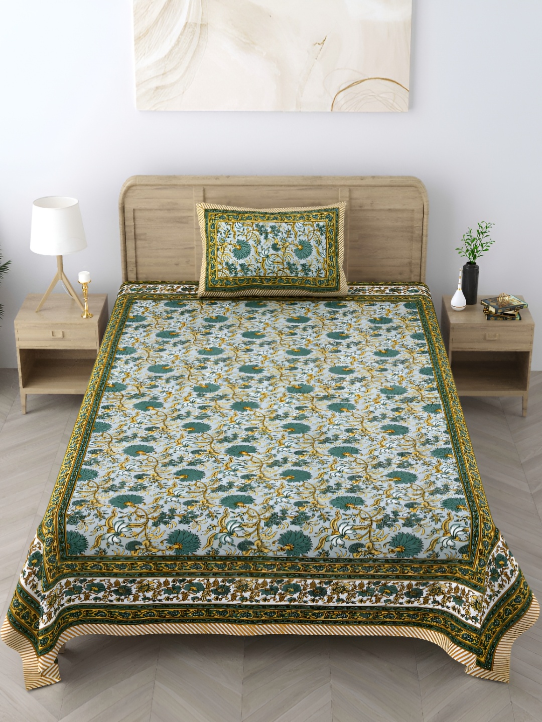 

CURIOUS LIFESTYLE Blue & Yellow Floral 300 TC Cotton Single Bedsheet & 1 Pillow Cover