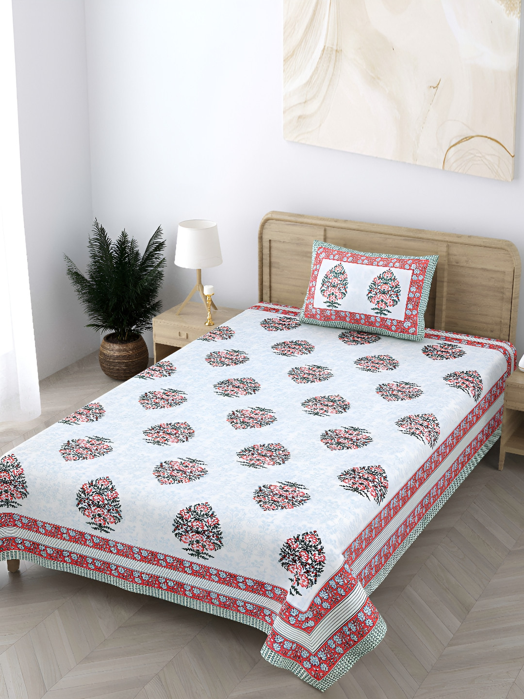 

CURIOUS LIFESTYLE White & Pink Floral 300 TC Cotton Single Bedsheet & 1 Pillow Cover