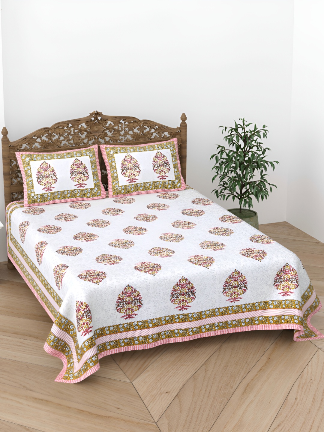 

CURIOUS LIFESTYLE White Ethnic Motifs 300 TC Cotton Flat King Bedsheet & 2 Pillow Covers