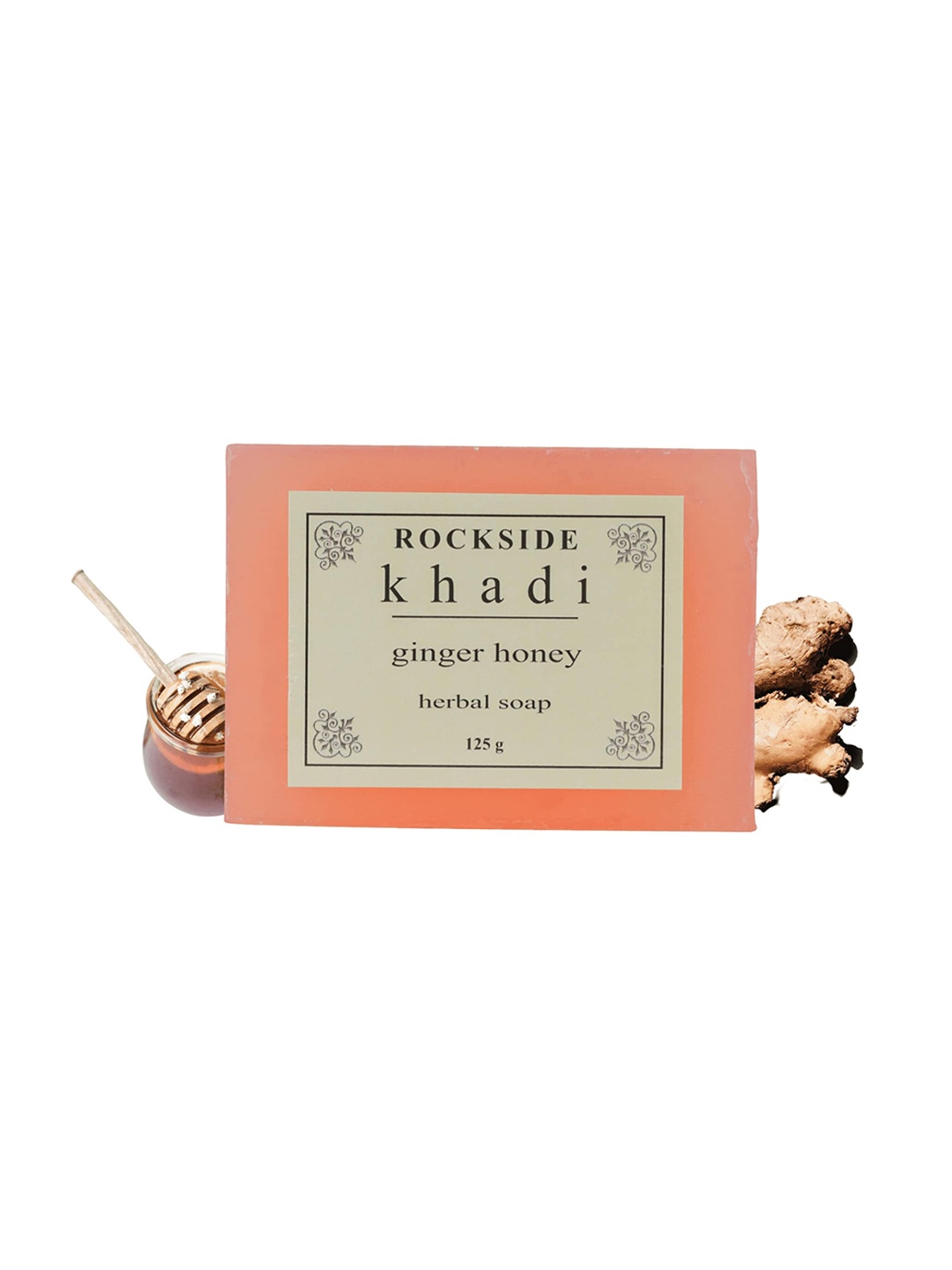 

ROCKSIDE KHADI Set Of 4 Ginger Honey Herbal Soap - 125g Each, Orange