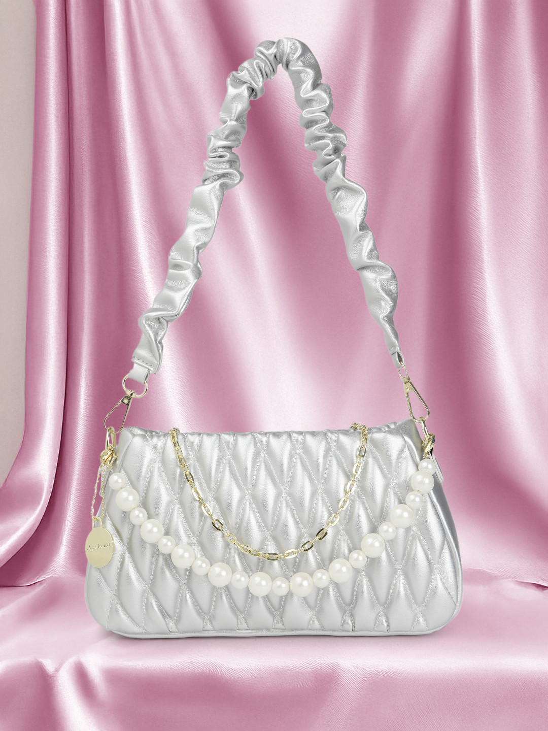 

DressBerry Textured Structured Handheld Bag, Silver