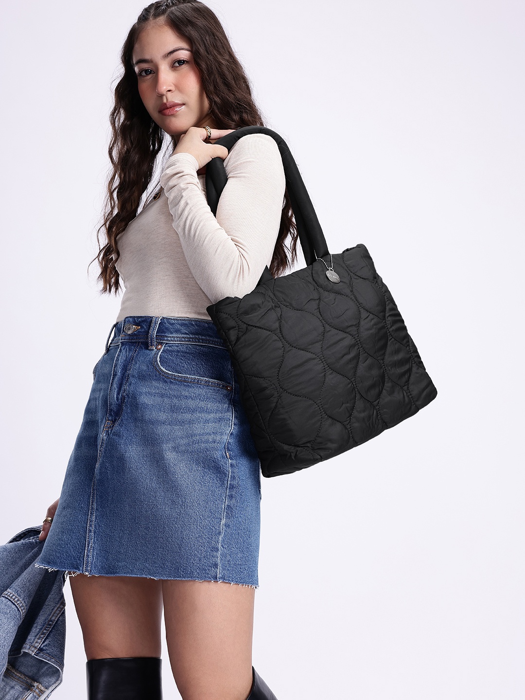 

Mast & Harbour Structured Shoulder Bag with Quilted, Black